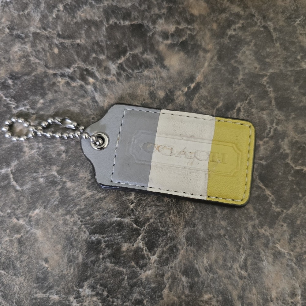 Coach Leather Colorblock Hang Tag Bag Charm Keychain Gray White Yellow